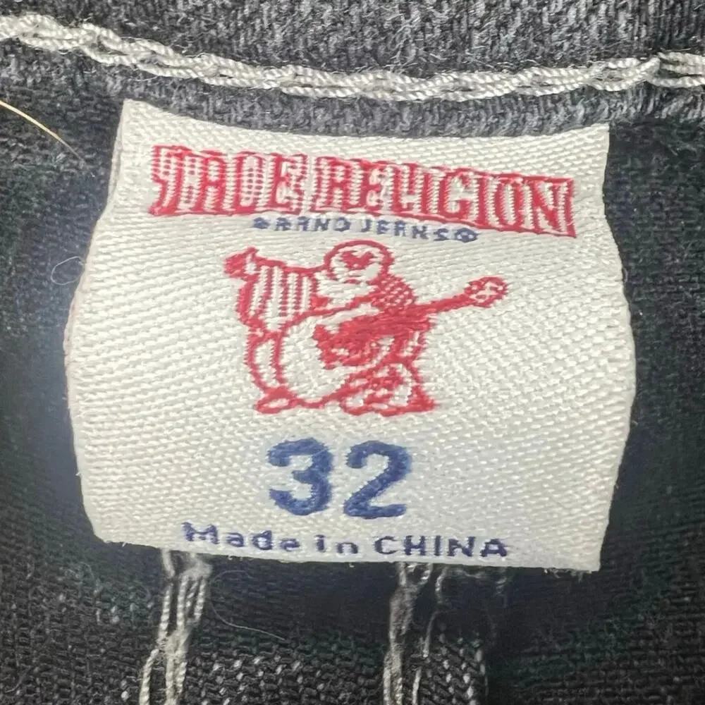 True Religion Moto Jeans Black Wash Biker Stitch Slim Straight Men’s 32